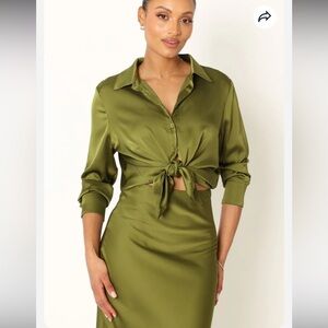 Petal & Pup Matching Satin Set Green | Small